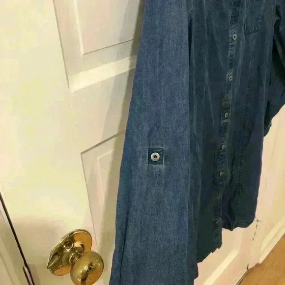 J Jill Denim Chambray Long Adjustable Sleeve Button Up Shirt Dress Medium Petite - Picture 4 of 10
